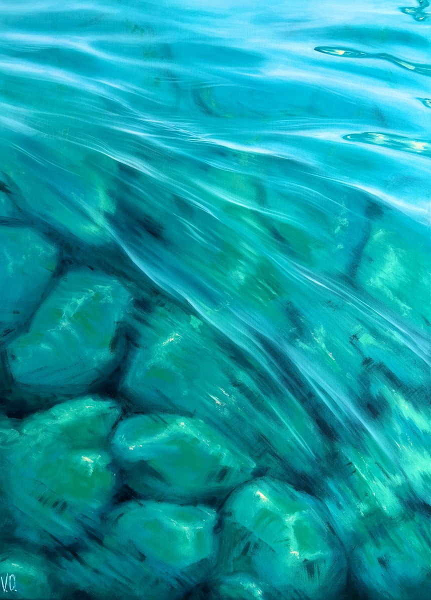 Photorealistic Landscape Oil Painting By Valeria Ocean, 20 X 28", Serene Waters, Original Artwork