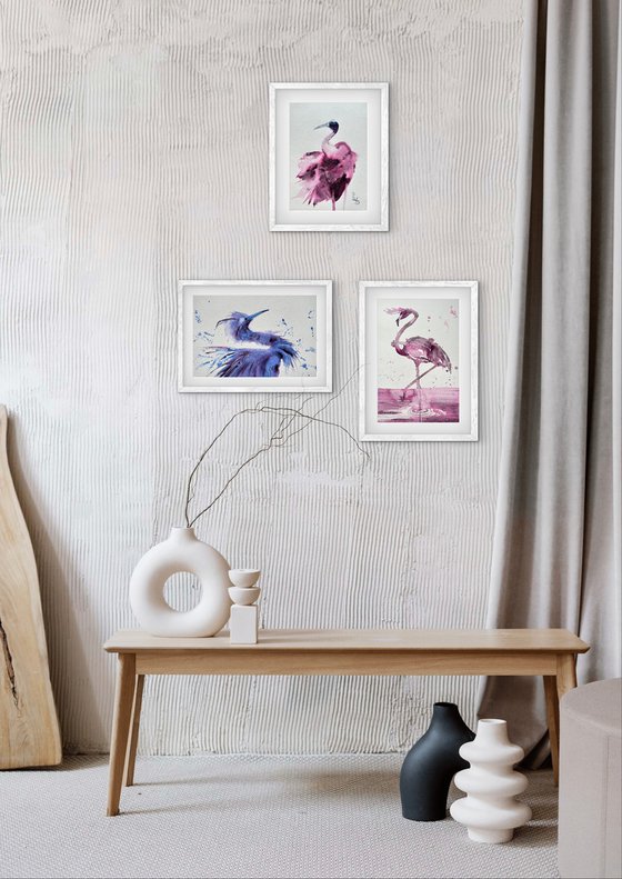 Birds: Blue Heron, Crane and Flamingo