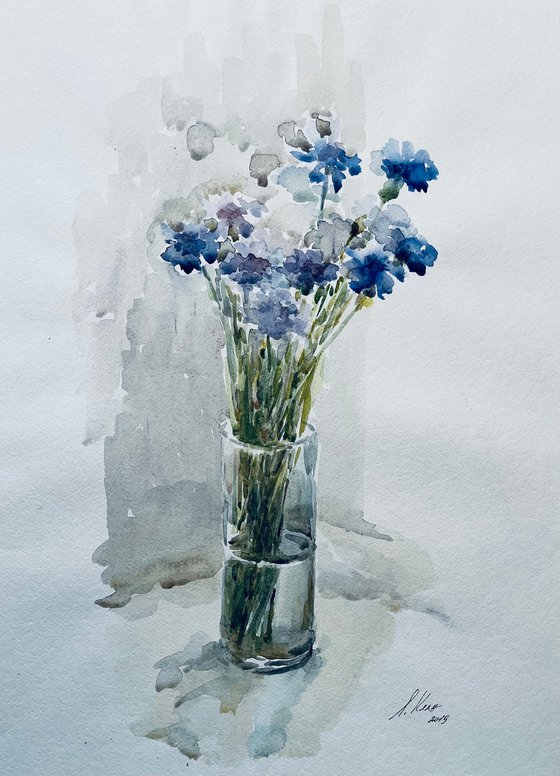 Cornflowers. Original watercolour painting.