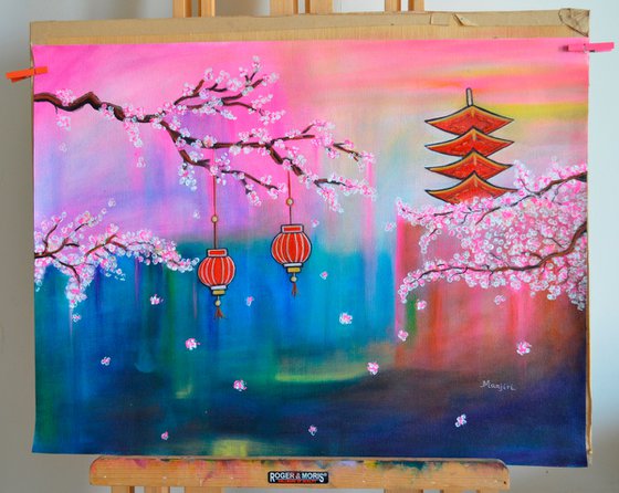 The Dreamy Cherry Blossom acrylic painting on sale