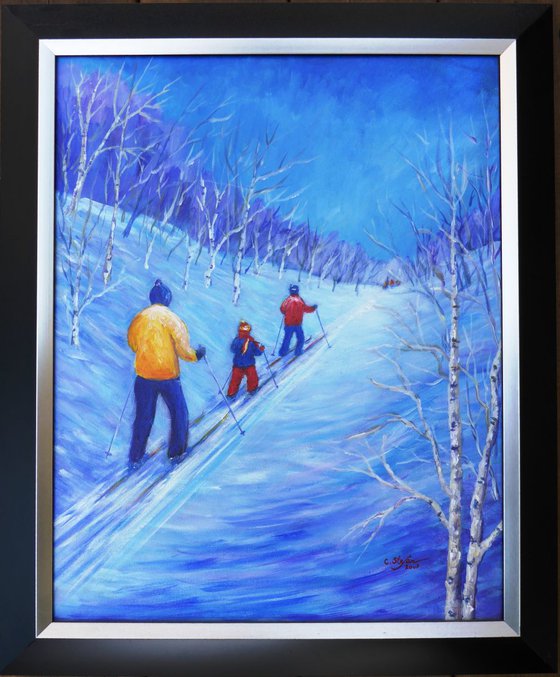 Family Skiing - Winter Landscape (FRAMED)