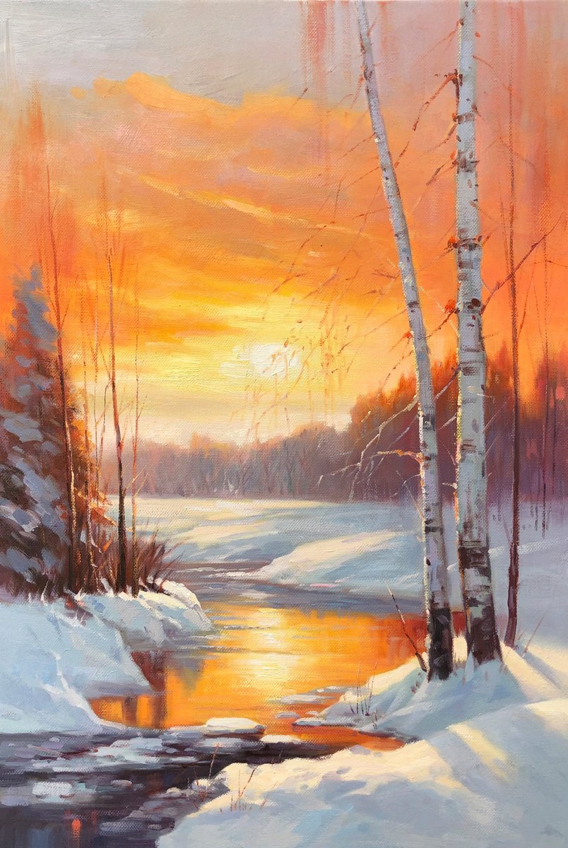 Impressionistic Landscape Oil Painting By Jianzhe Chon, 24 X 35, Autumn Forrest Z020, Original Artwork