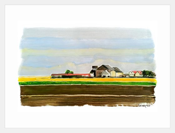 Landscape with farm in spring