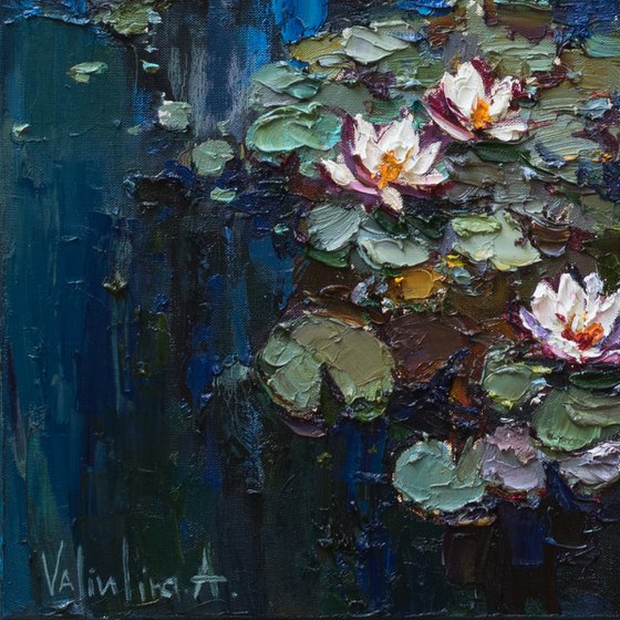 Water Lilies -Pond flowers  Impasto Original Oil painting