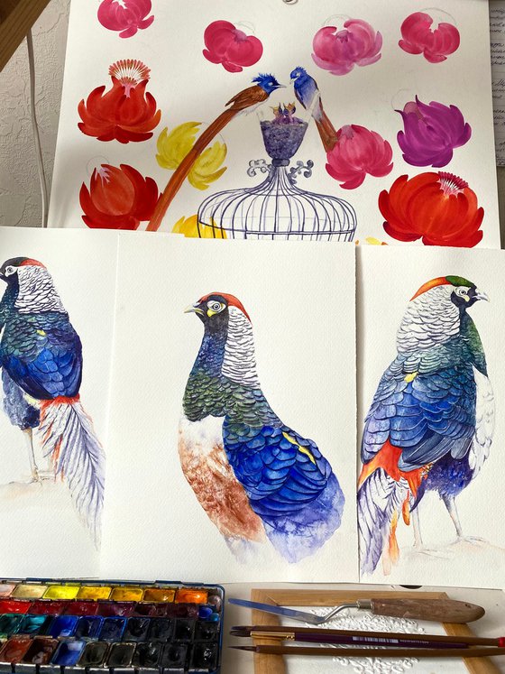 Set of three pheasant