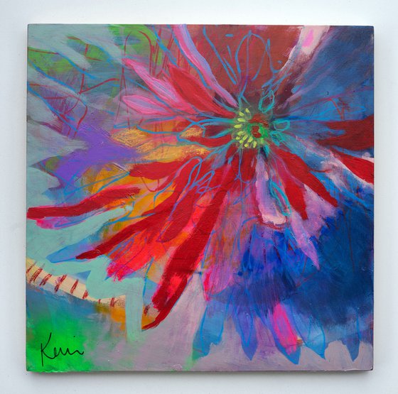 Still Colorful 12x12" Small Abstract Floral in Vibrant Colors