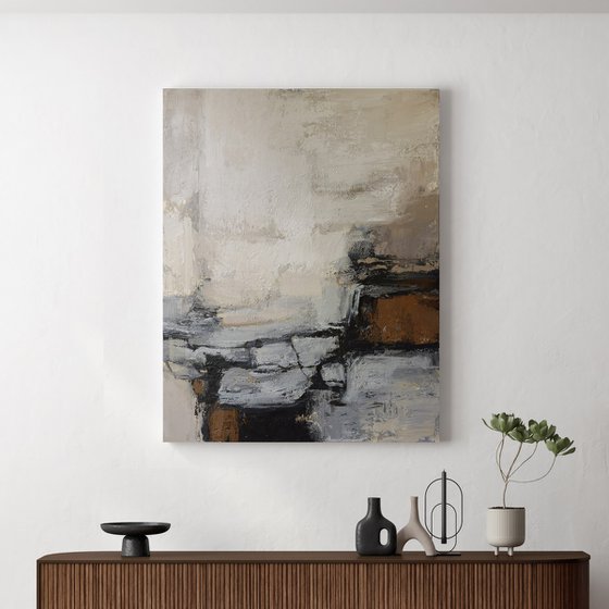 "Deeps 2" Blue brown gray minimalist art