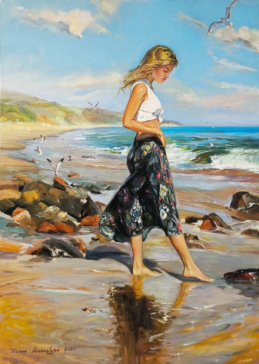 Impressionistic Landscape Oil Painting By Tigran Araqelyan, 20 X 28", Summer Daydream, Original Artwork