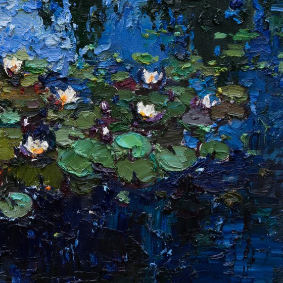 White Water Lilies - Impasto Original Oil painting