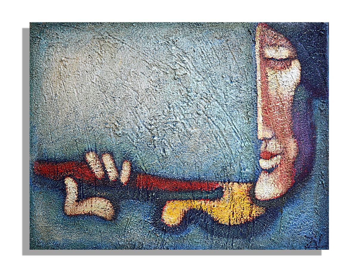 Naive Portrait Acrylic Painting By Zhana Viel, 16 X 12", Vuur Viol, Original Artwork