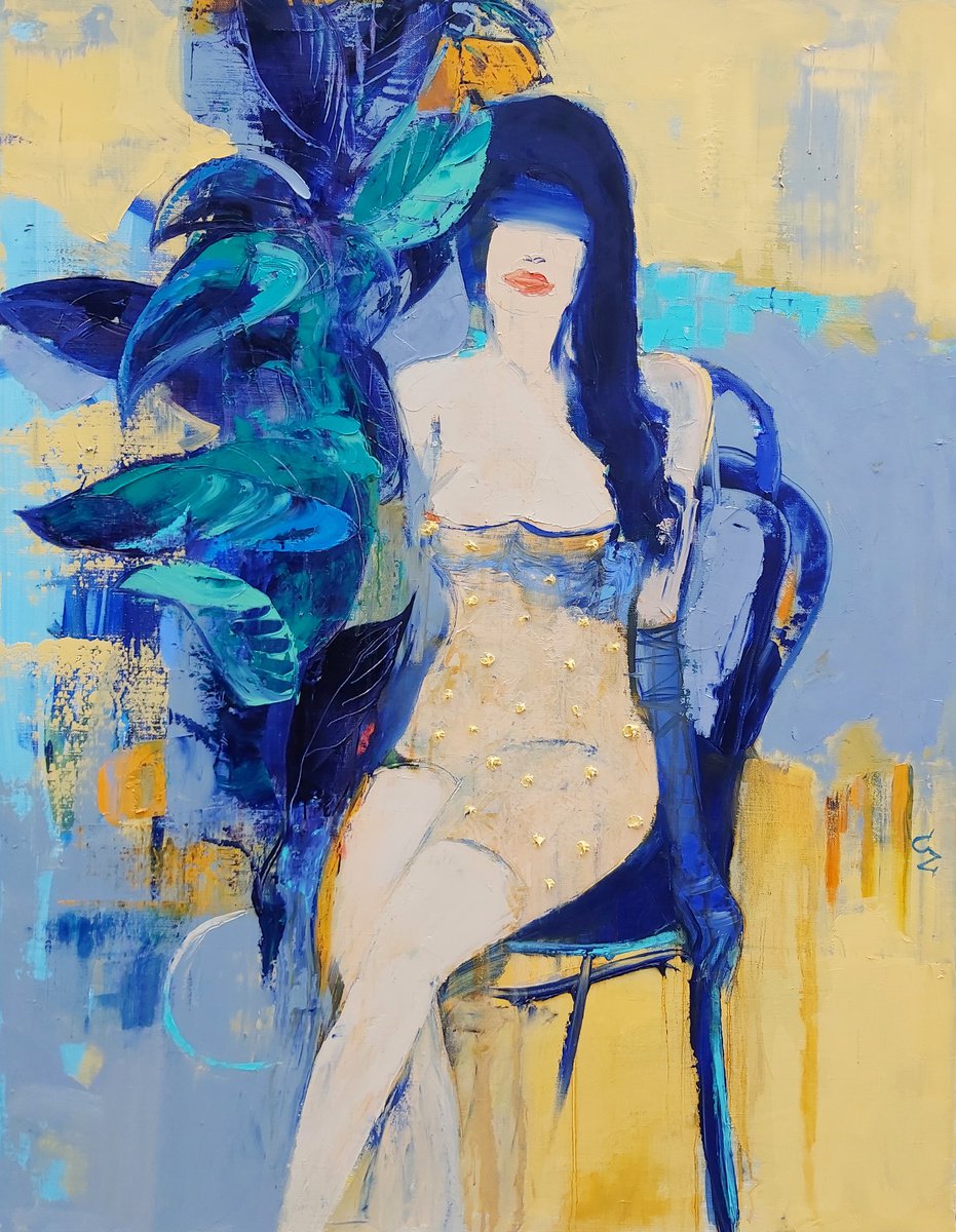 model with plant, 100x130cm by Victoria Cozmolici