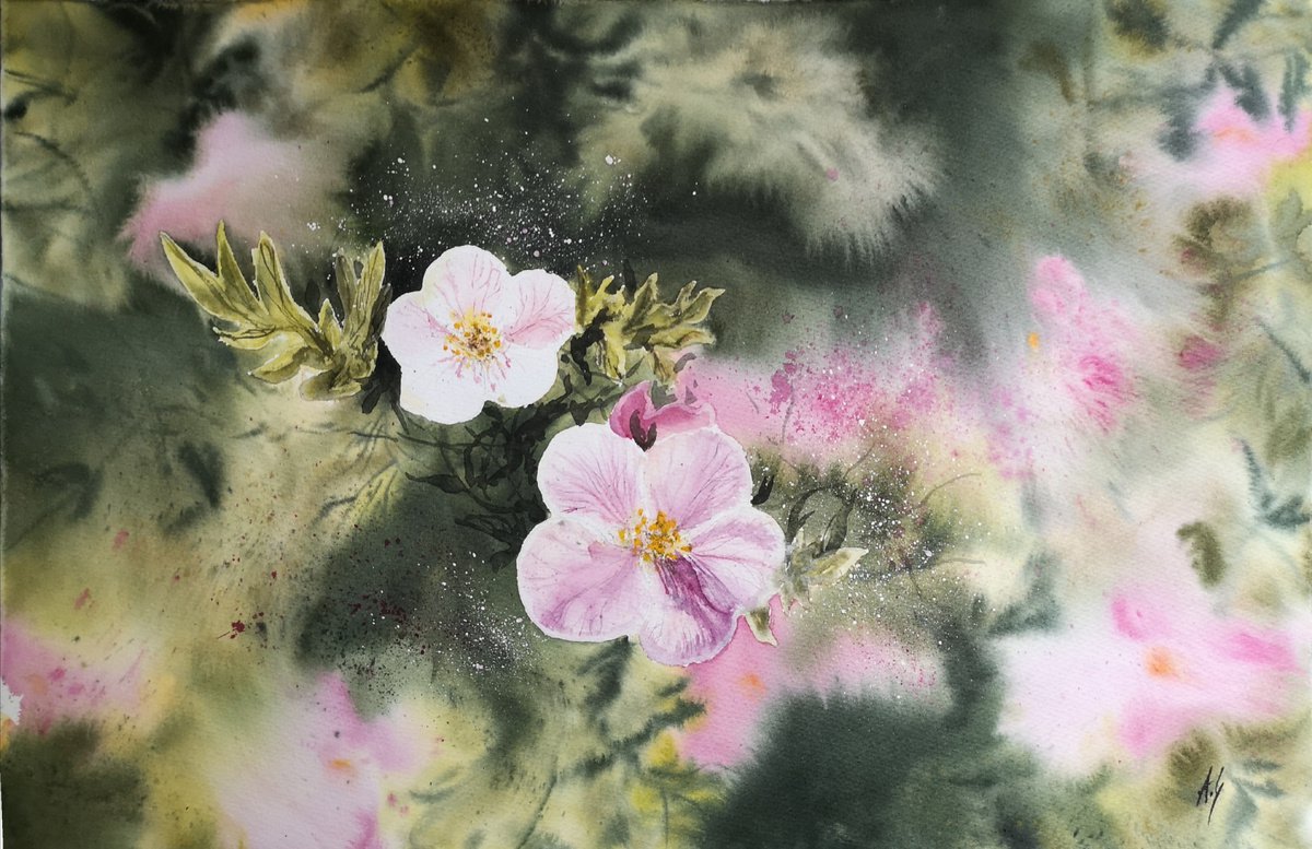 Impressionistic Botanical Watercolour By Aneta Gajos, 22 X 15, Olympiart Demo, Original Artwork