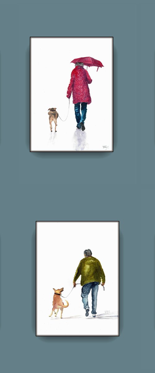 Daily walk series set of 6 original paintings by Jing Tian