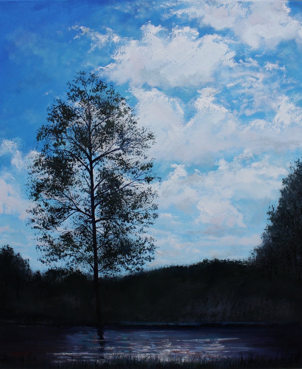 Surrealistic Landscape Oil Painting By Simon Jones, 20 X 24", The Tow Path, Original Artwork