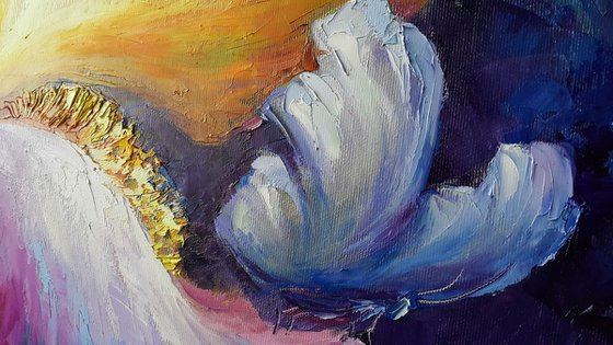 Oil flowers Painting " Iris " , impasto original art 70x60cm