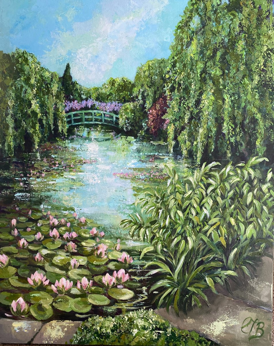 Impressionistic Landscape Acrylic Painting By Colette Baumback, 26 X 32, The Water Garden, Original Artwork