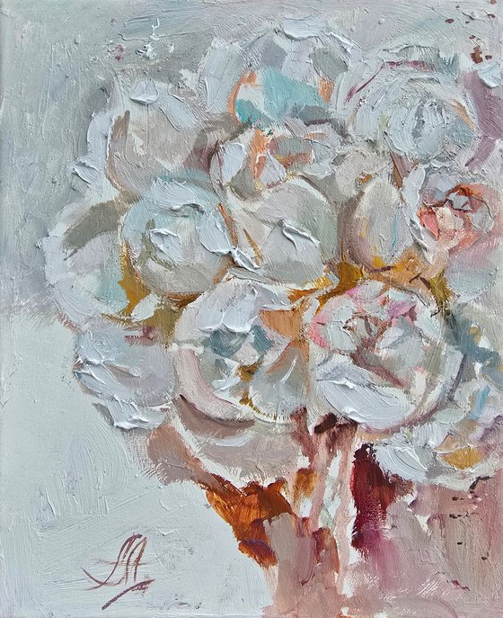 White peonies painting