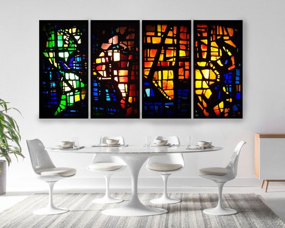 Abstract mid century modern art M014 "Map" - print set of 4 canvases 100x200x4cm