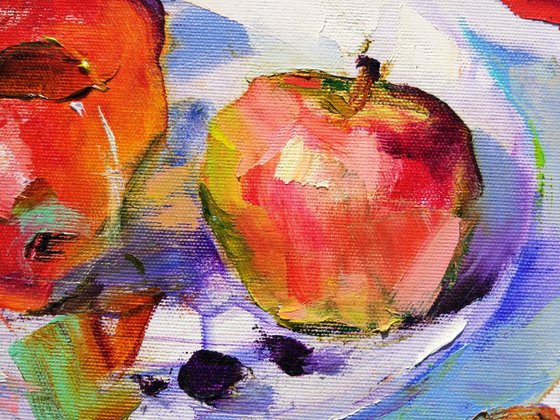 Apples on white. Original oil painting