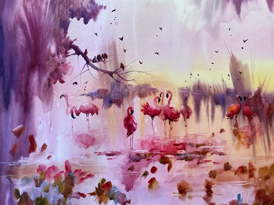 Sold Watercolor “Flamingos beauty” perfect gift