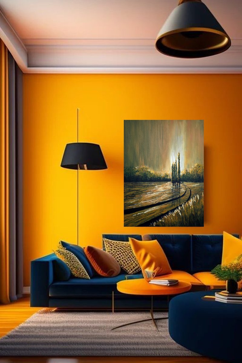 Abstract Landscape Acrylic Painting By Danijela Dan, 24 X 31, Autumn Illuminations, Original Artwork