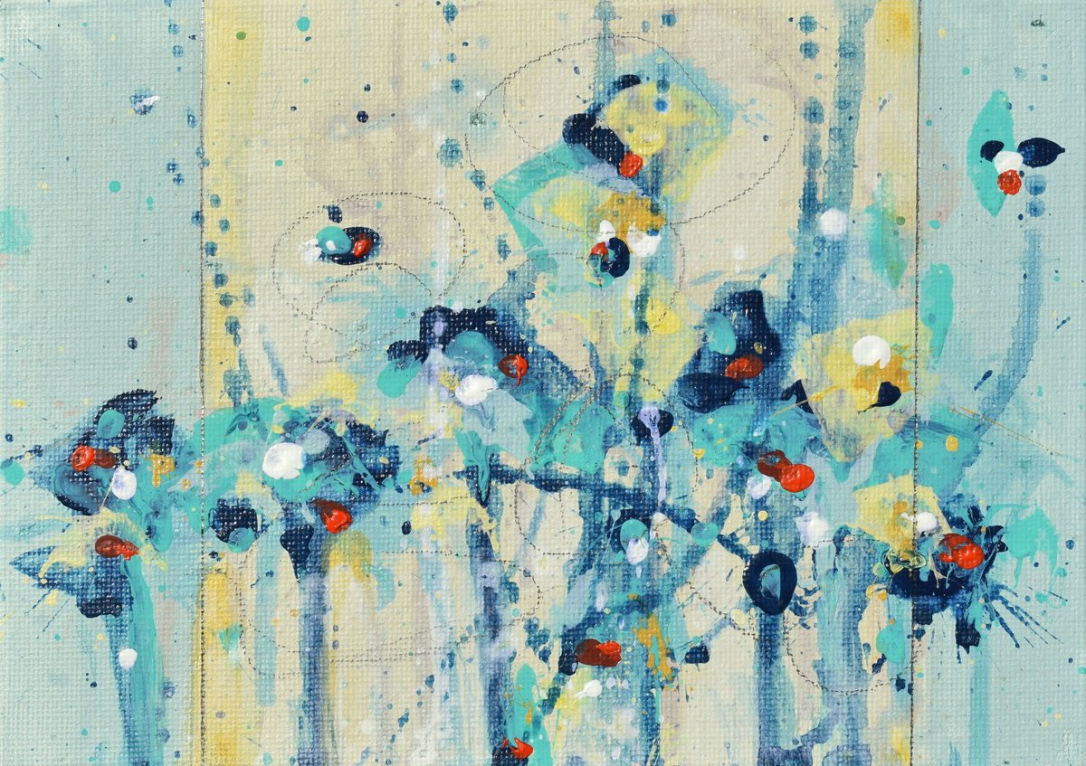 Abstract Painting By Cynthia Ligeros, 7 X 5, Sunlit Clouds, Original Artwork