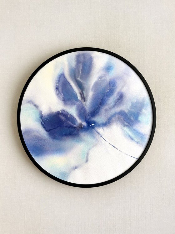 Blue abstract flower round art