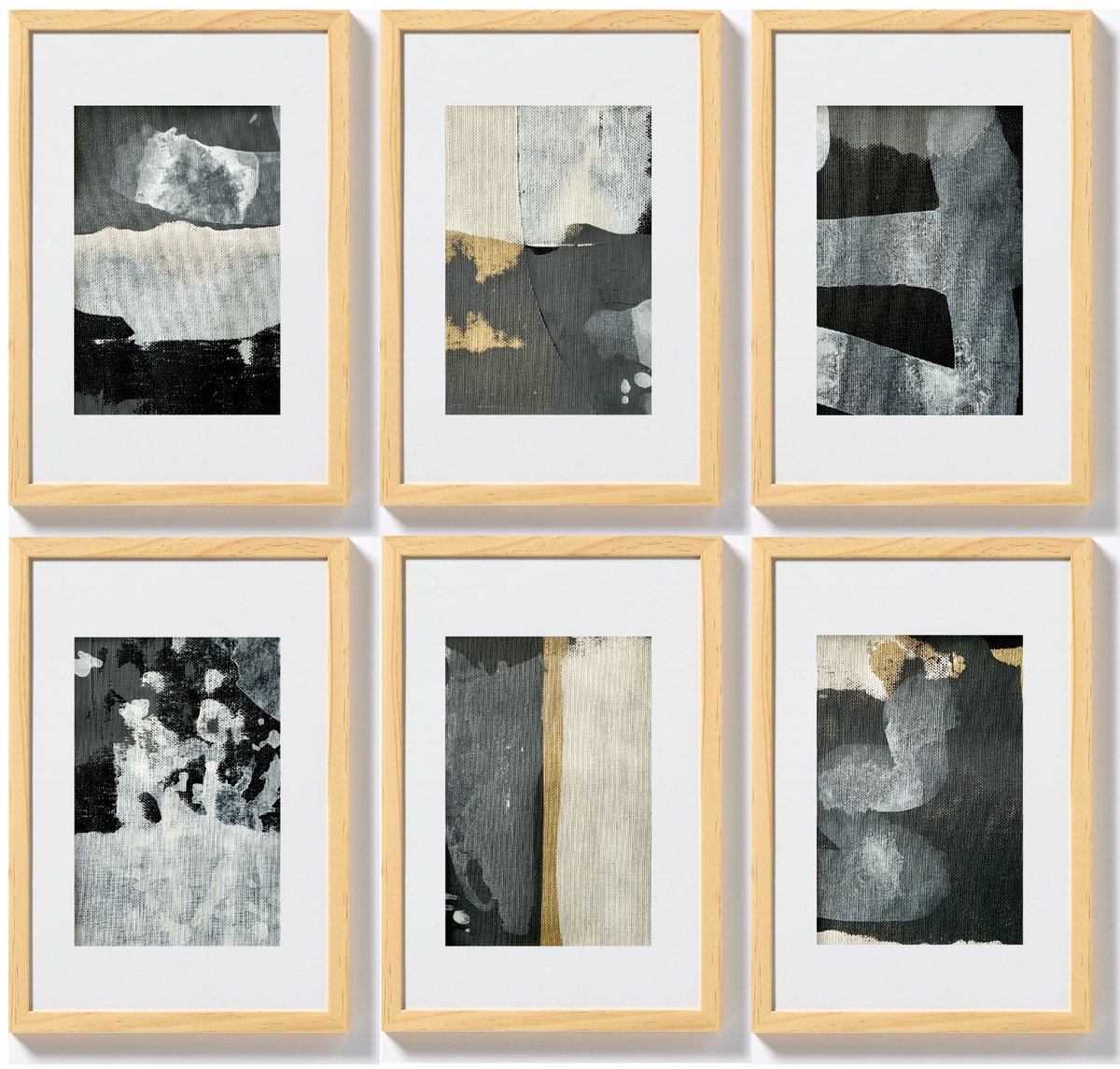 reserved Abstraction No. 17920-1-6 black and white - set of 6 by Anita Kaufmann