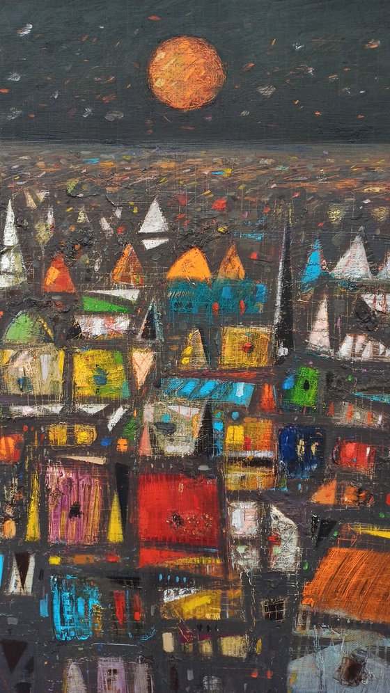 Golden Moon Above City