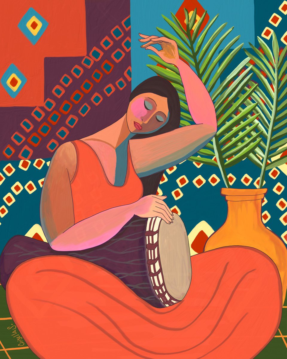 Woman playing Djembe by Gisella Stapleton