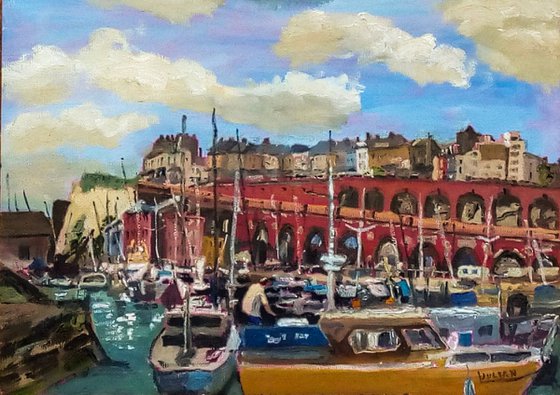 Royal Harbour at Ramsgate Kent - An original oil painting on board