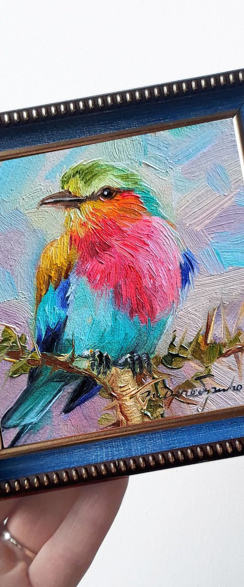 Lilac-breasted Roller bird painting by Nataly Derevyanko