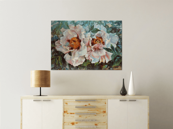 Two peonies. 100x70