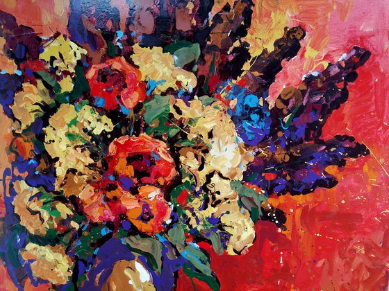 Flowers on a red canvas