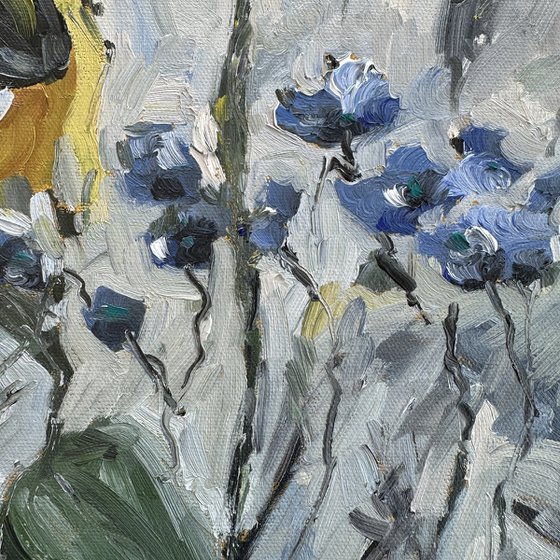 Sunflowers on a Gray Background