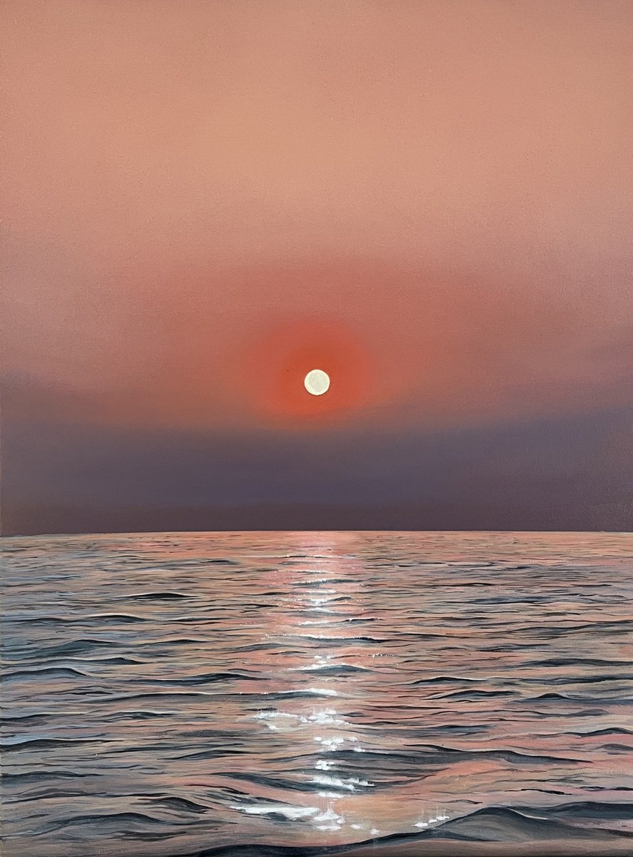 Photorealistic Landscape Oil Painting By Victoria Obolensky, 12 X 16", The Magic Hour, Original Artwork