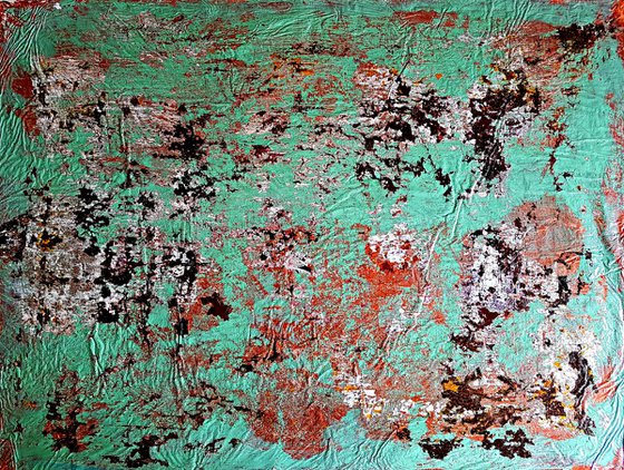 Senza Titolo 183 - green copper - abstract landscape - ready to hang - 102 x 77 x 2 cm - acrylic painting on canvas