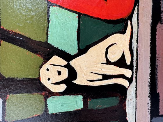 Woman And Dog Small Original Painting