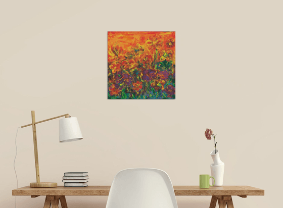 Flower garden at sunset - Acrylic floral painting