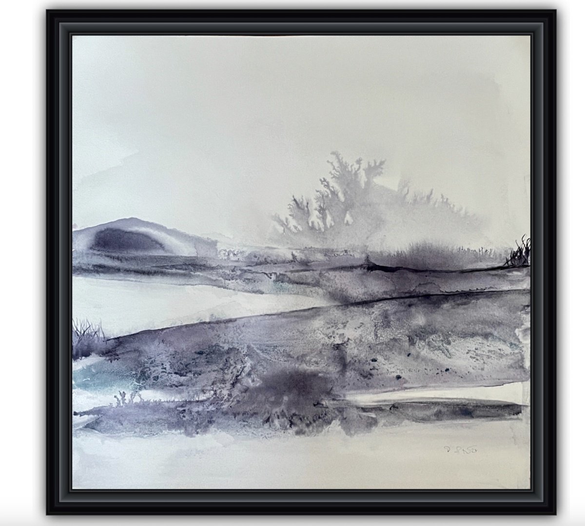 Abstract Landscape Watercolour By Gesa Reuter, 12 X 12, Quiet Lake I Stiller See, Original Artwork