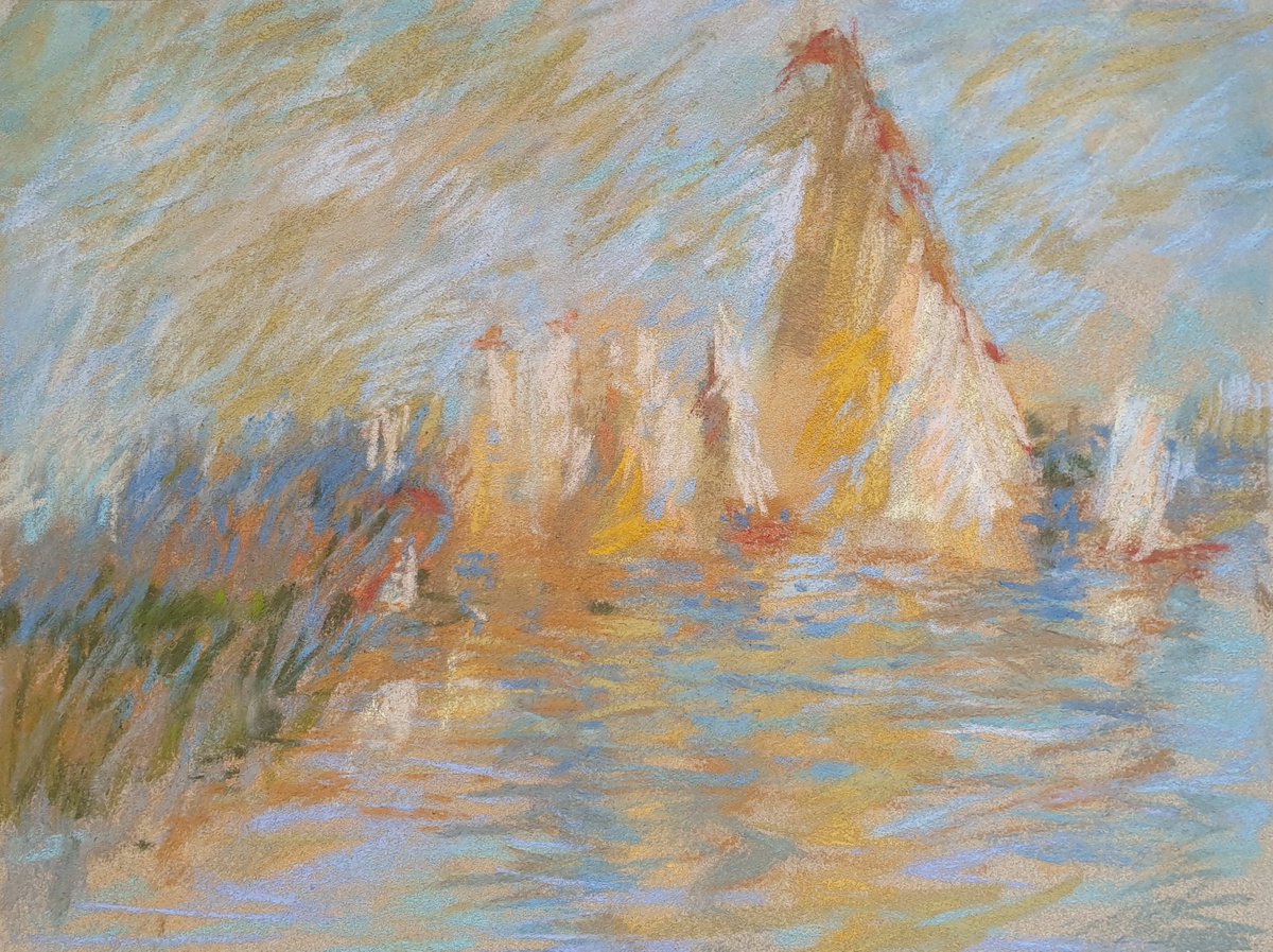 Impressionistic Pastel Drawing , Sailing Boats In Marina By Elena Genkin, 12 X 9, Artwork For Sale On Artfinder