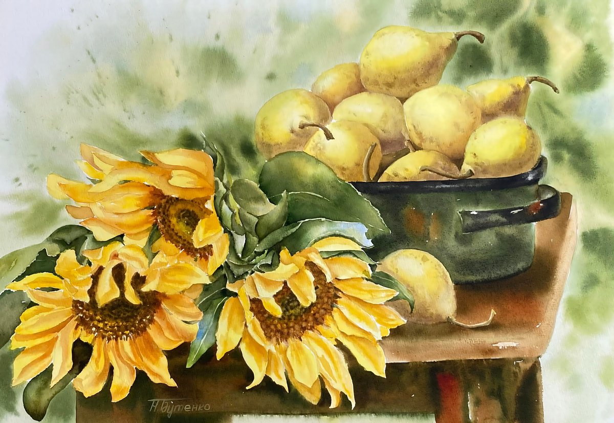 Illustrative Still Life Watercolour By Natalia Butenko, 19 X 13", Autumn Still Life, Original Artwork