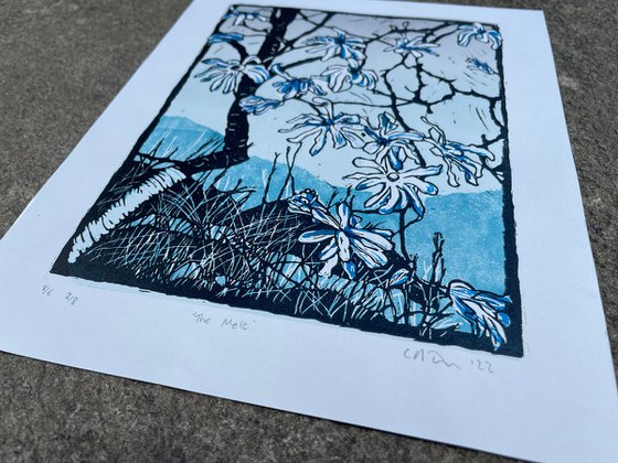 The Melt - Magnolia Blossom Contemporary Linocut Print