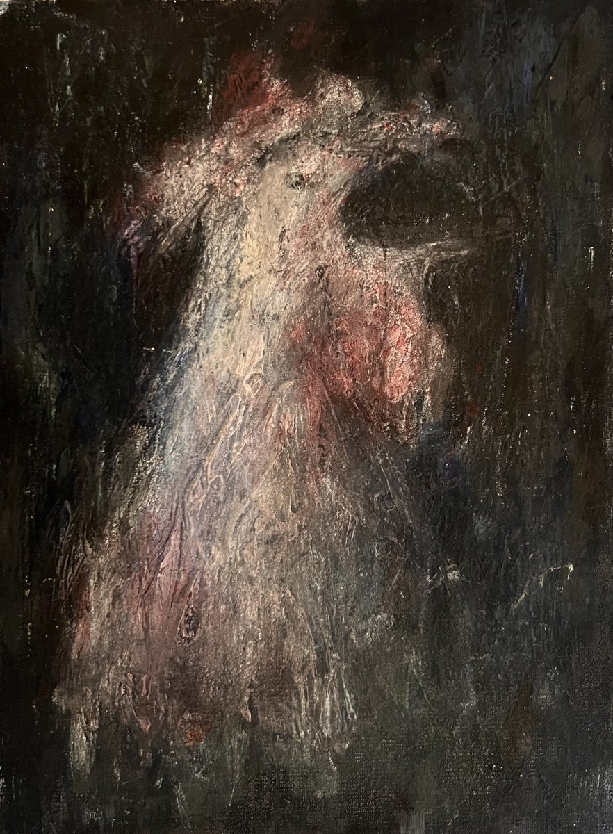 Expressive Animal Acrylic Painting By Liubou Sas, 6 X 8", Roster Portrait, Original Artwork