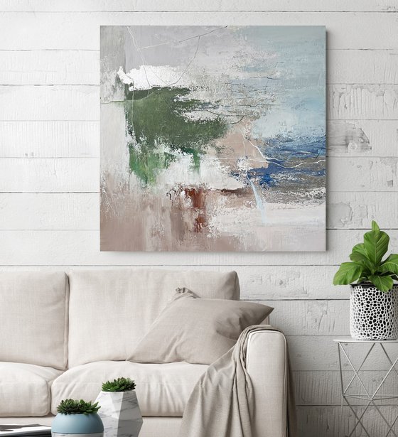 "Green Wave 3" Blue green gray abstract art