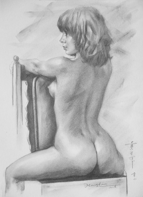 Pencil drawing  sexy naked  gril #16-10-20-01 by Hongtao Huang