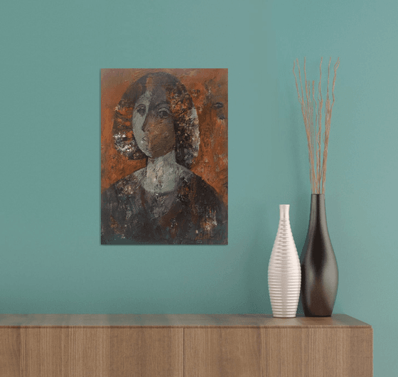 Portrait 31x43cm, oil painting, paper