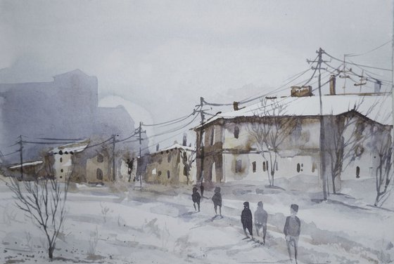 Ukrainian village. Winter landscape