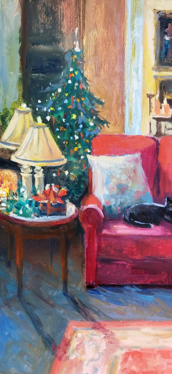 Christmas Interior with Cat