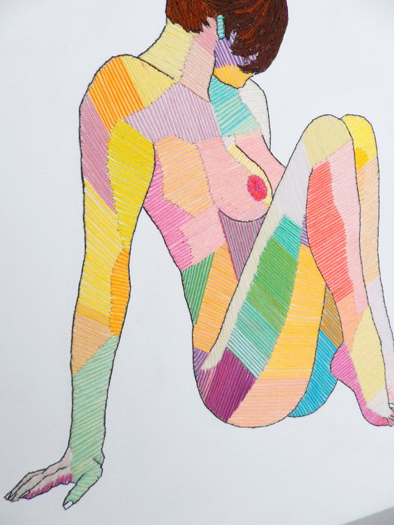 Embroidered Female Nude Figure Study 1